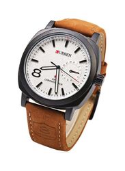 Curren Analog Unisex Watch with Leather Band, Water Resistant, 8139, Brown-White