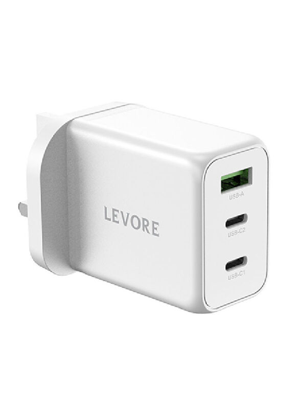 Levore 65W 3 Porsts Wall Charger Power Delivery (PD) GaN, LGW131-WH, White