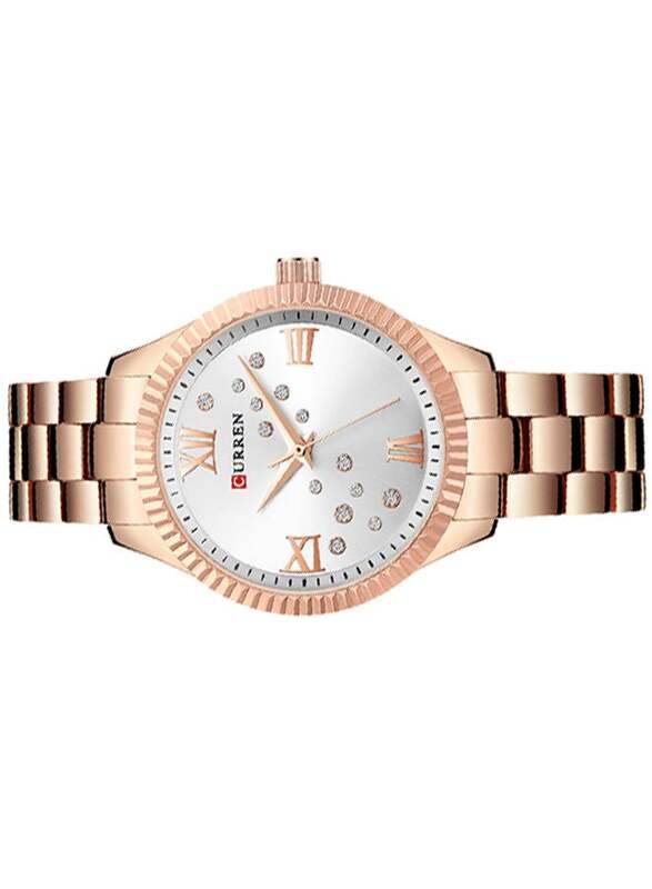 Curren Analog Watch for Women with Alloy Band, Water Resistant, 9009, Rose Gold-Silver