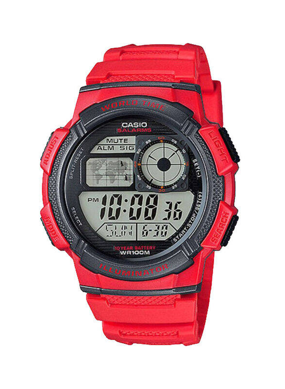 

Casio Youth Series Digital Watch for Men with Resin Band, Water Resistant, AE-1000W-4AVDF, Red-Grey/Black