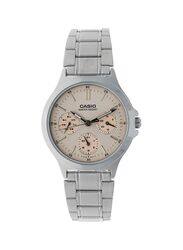 Casio Enticer Analog Watch for Women with Stainless Steel Band, Water Resistant and Chronograph, LTP-V300D-4AUDF, Silver-Beige