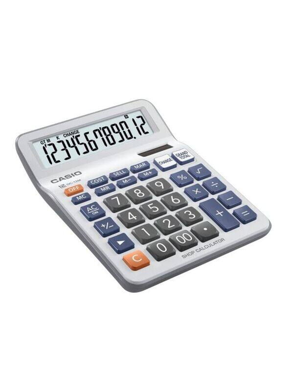 Casio 12-Digits Scientific Calculator, DC-12M, White/Grey/Blue