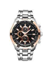 Curren Analog Wrist Watch for Men with Stainless Steel Band, Chronograph, 8023, Silver-Black/Rose Gold