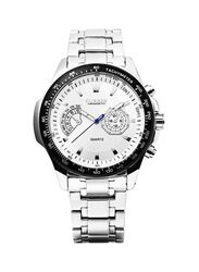 Curren Analog Watch for Men with Stainless Steel Band, Splash Resistant & Chronograph, 8020, Silver
