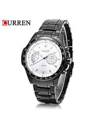 Curren Analog Watch for Men with Stainless Steel Band, Water Resistant & Chronograph, 8020, Black/Silver