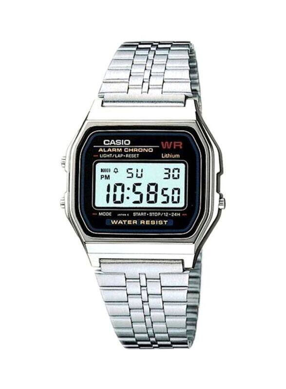 

Casio Youth Digital Wrist Watch Unisex with Stainless Steel Band, Water Resistant, A159W-1, Silver-Grey/Black