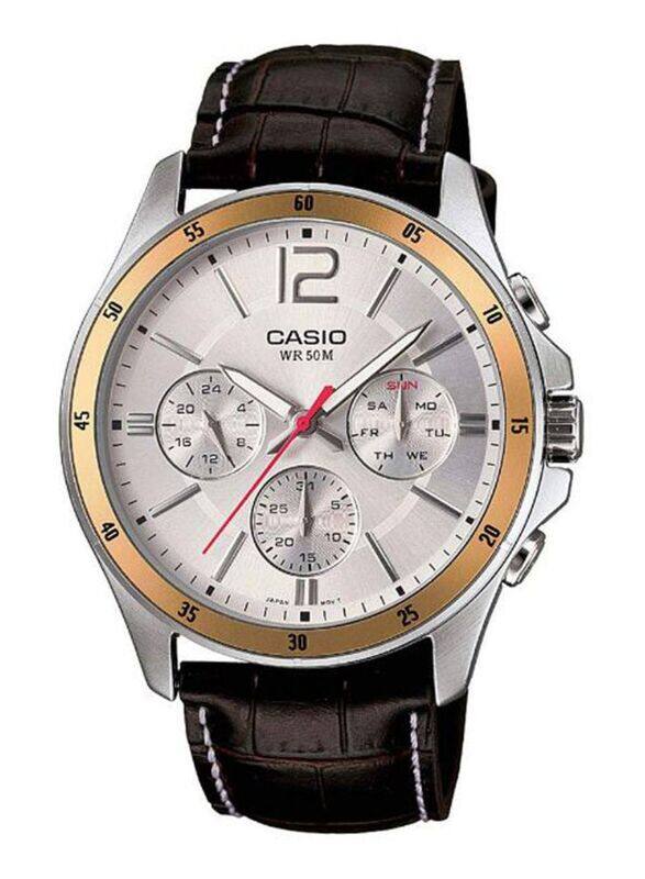 

Casio Enticer Wrist Analog Watch for Men with Leather Band, Water Resistant, MTP1374L-7AV, Black-Silver