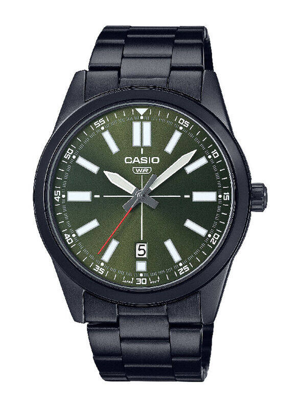 

Casio Analog Watch for Men With Stainless Steel Band, Water Resistant, MTP-VD02B-3E, Black-Green