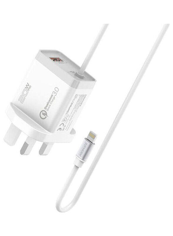 

Promate Ultra-Fast Charging Wall Charger, Lightning Charge Cable , White