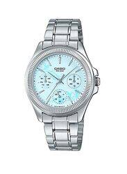 Casio Enticer Analog Watch for Women with Stainless Steel Band, Water Resistant and Chronograph, LTP-2088D-2A2VDF, Silver-Light Blue
