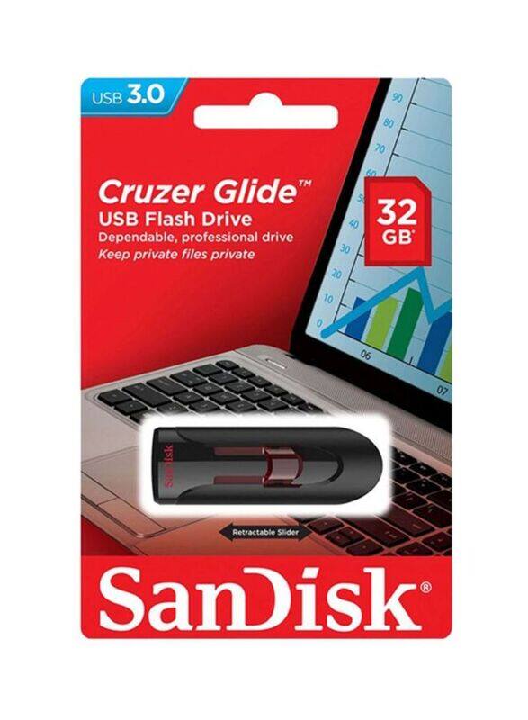 SanDisk 32GB Cruzer Glide USB Flash Drive, Black/Red