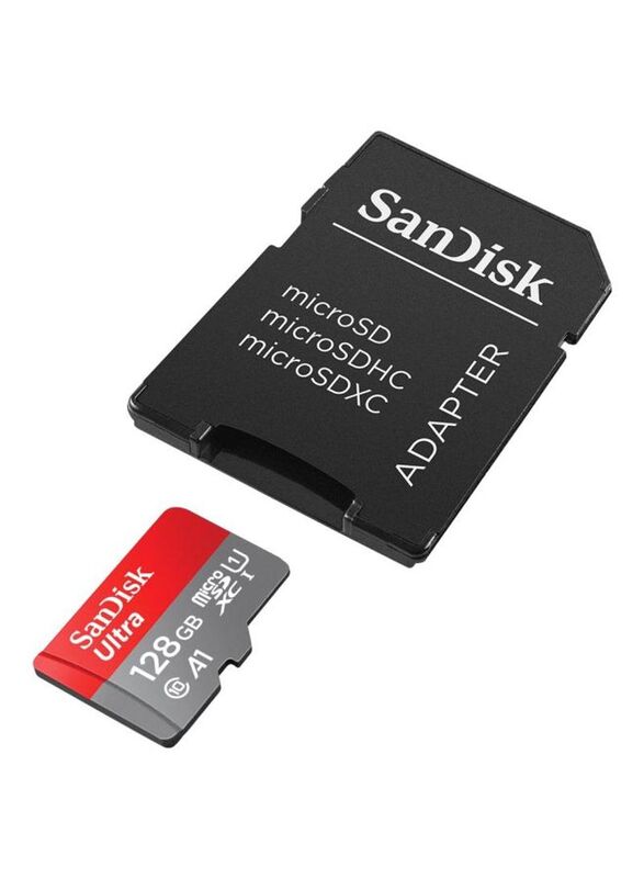 Sandisk 128GB microSDXC Memory Card With Adapter, Red/Grey