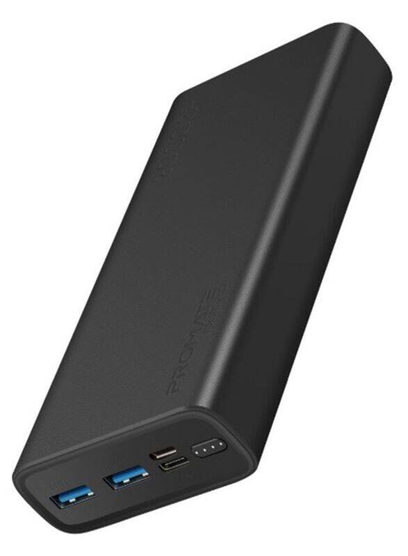 

Promate 20000mAh Power Bank with 2A Dual USB Port, Black