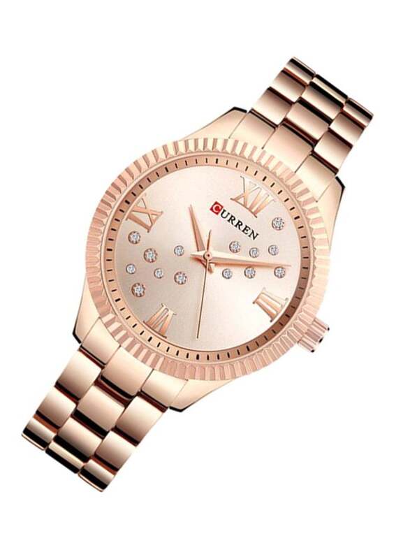 Curren Analog Wrist Watch for Women with Stainless Steel Band, Water Resistant, Rose Gold