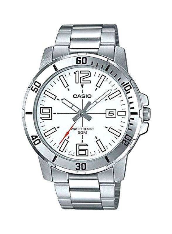 

Casio Enticer Analog Watch for Men with Stainless Steel Band, Water Resistant, MTP-VD01D-7BVUDF, Silver/White