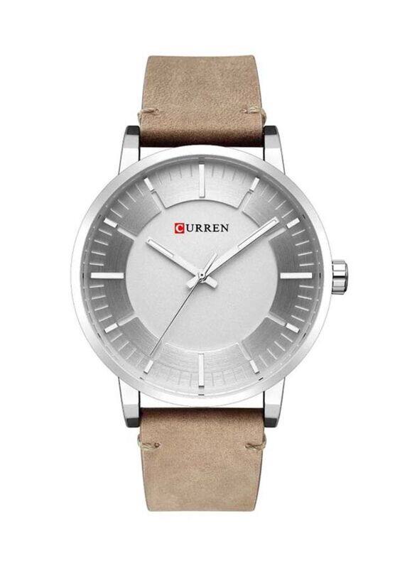 

Curren Analog Watch for Men with Leather Band, Water Resistant, M-8332-1, Beige/Silver