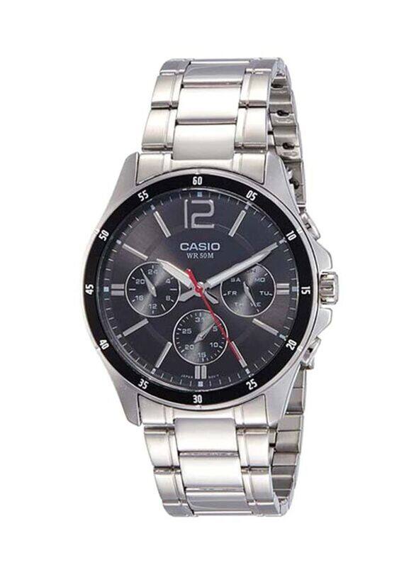 

Casio Analog Watch for Men with Stainless Steel Band, Water Resistant & Chronograph, MTP1374D, Silver/Black