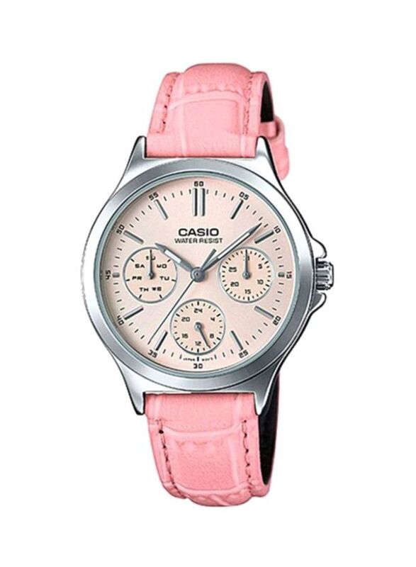 Casio Analog Watch for Women with Leather Band, Water Resistant & Chronograph, LTP-V300L-4A, Pink-Light Pink