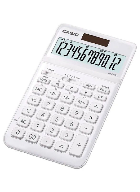 Casio 12 Digits Compact Desk Type Calculator, JW-200SC-WE, White