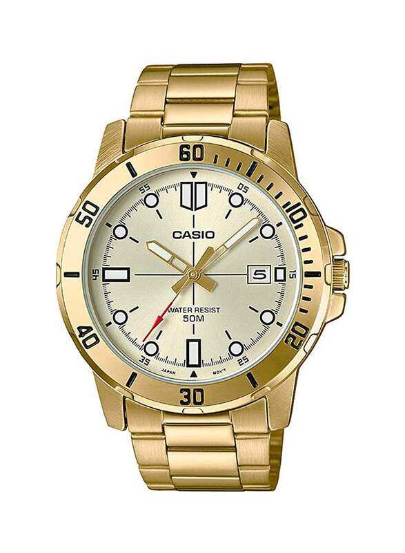 

Casio Enticer Series Analog Watch for Men with Stainless Steel Band, Water Resistant, MTP-VD01G-9EVUDF, Gold