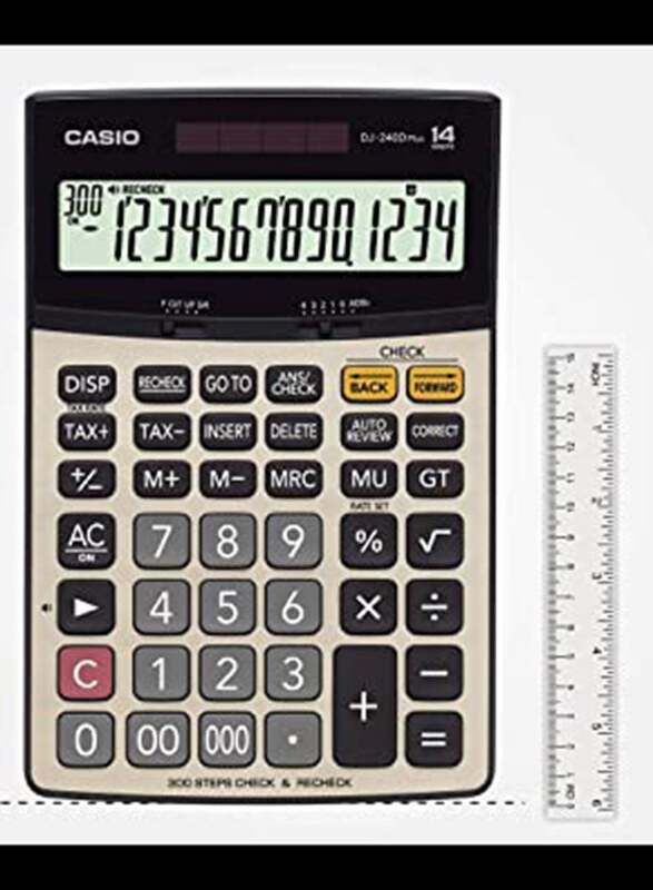 Casio 14-Digits Basic Calculator, DJ-240D Plus, Grey/Black/Red