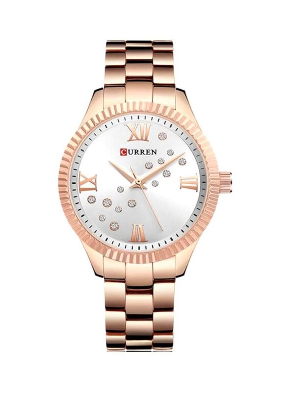Curren Analog Watch for Women with Stainless Steel Band, Water Resistant,9009, Copper-Silver