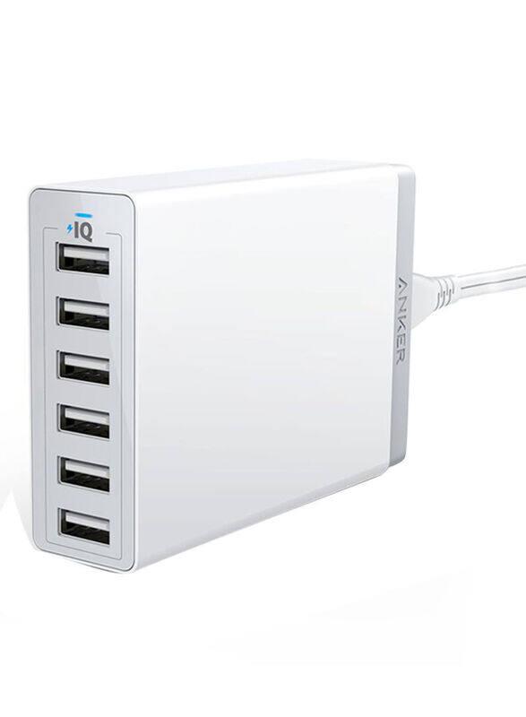 Anker Power Port 6 USB UK Wall Charger, White