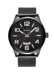 Curren Analog Watch for Men with Stainless Steel Band, Splash Resistant, 8236, Black