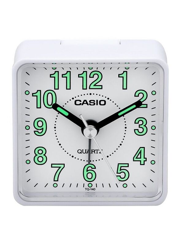 Casio TQ-140-7DF Analog Alarm Desk Clock, White/Black/Green