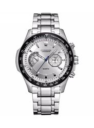 Curren Analog Watch for Men with Stainless Steel Band, Splash Resistant & Chronograph, Curren-8020, Silver