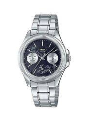 Casio Enticer Analog Watch for Women with Stainless Steel Band, Water Resistant and Chronograph, LTP-2088D-1A2VDF, Silver-Black