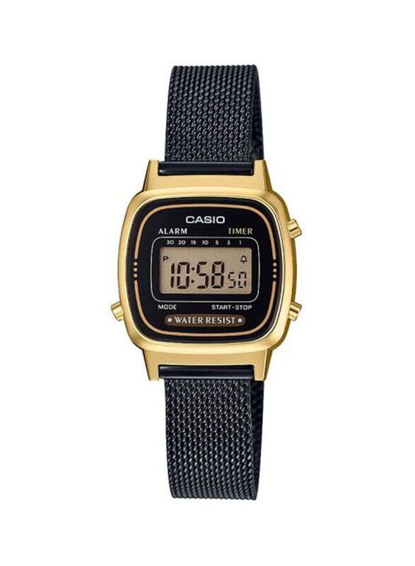 

Casio Vintage Digital Watch for Women with Stainless Steel Band, Water Resistant, LA670WEMB-1DF, Black-Grey