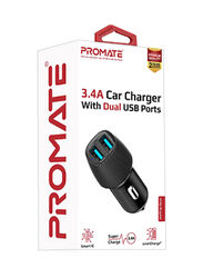 Promate Universal Compact 3.4A Fast Charging Car Adapter, Black