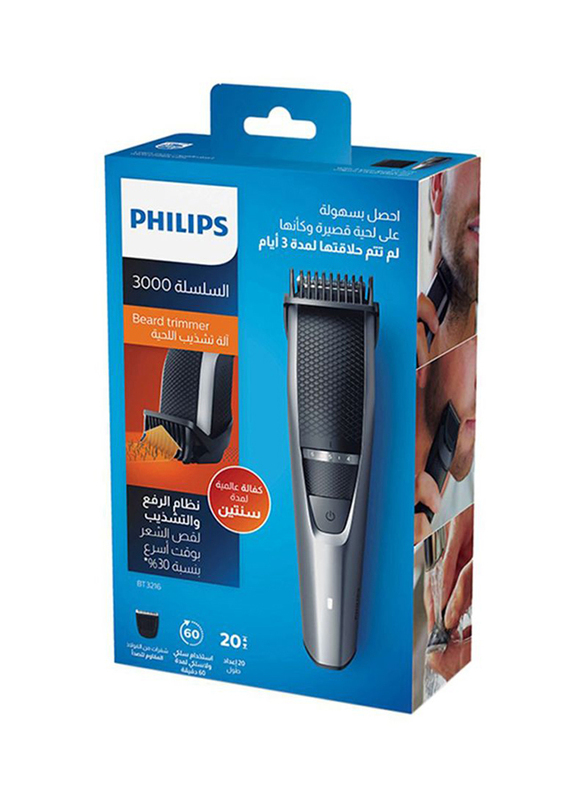 Philips Series 3000 Beard Trimmer with Hair Lift & Trim Comb, BT3216/14, Silver/Black