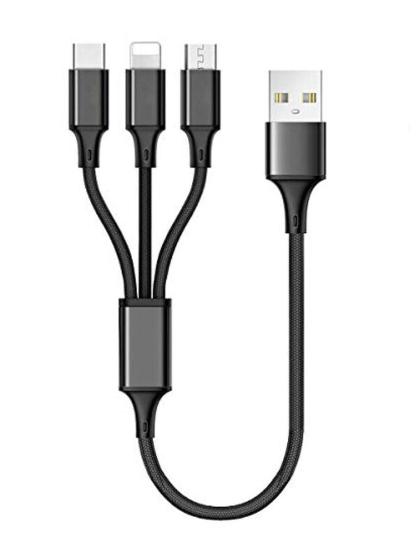 Riversong 1-Meter 3 in 1 Charging Cable, USB type A to Lightning, Micro USB, USB Type-C for Smartphones/Tablets, Black