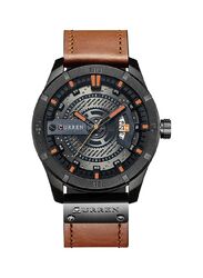 Curren Analog Watch for Men with Leather Band, Water Resistant, WT-CU-8301-BR, Brown/Black