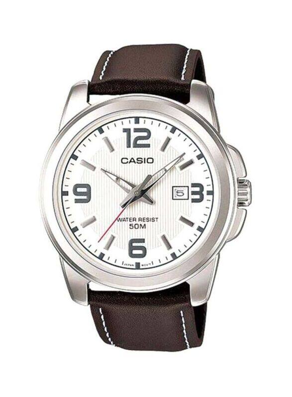 

Casio Analog Watch for Men with Leather Band, Water Resistant, MTP-1314L-7A, Brown/White