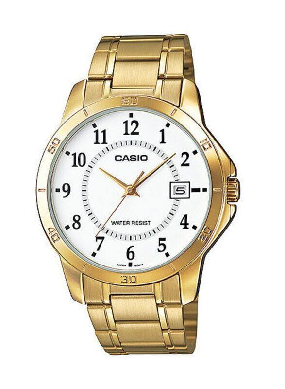 

Casio Enticer Analog Watch for Men with Stainless Steel Band, MTP-V004G-7BUDF, Gold/White