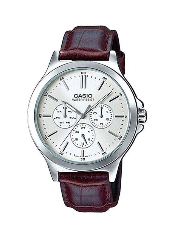 

Casio Analog Watch for Men with Leather Band, Water Resistant and Chronograph, 8365, Brown-White