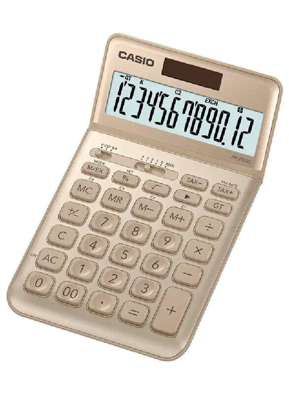 

Casio 12 Digits Compact Desk Type Calculator, JW-200SC-GD, Gold