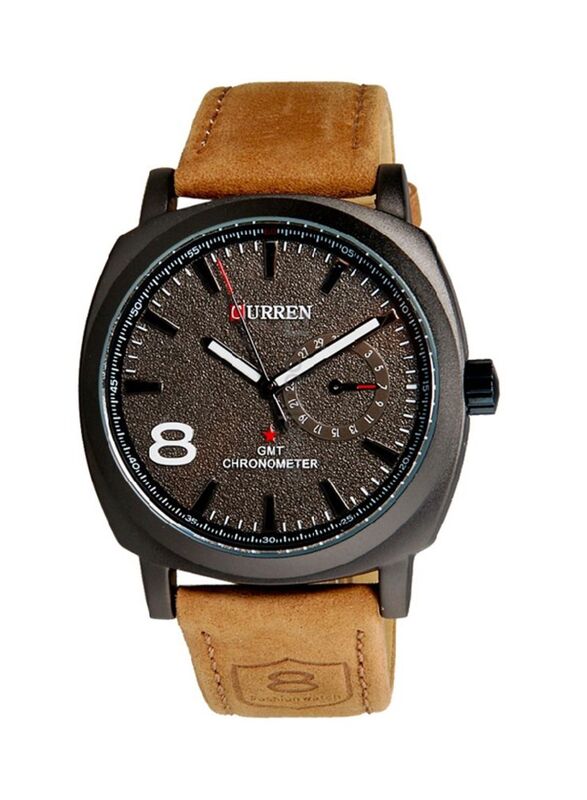 Curren Analog Watch for Men with Leather Band, WT-CU-8139-BR#D26, Brown