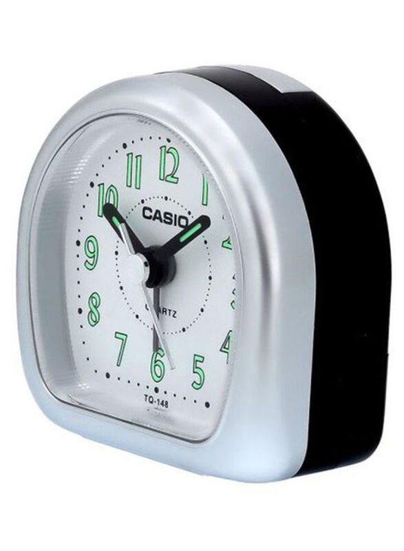 Casio TQ-148-8DF Analog Alarm Desk Clock, Black/White/Silver