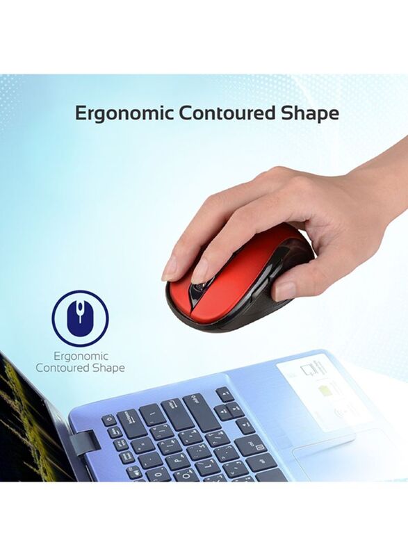 Promate Wireless Optical Mouse with USB Nano Receiver, Red/Black