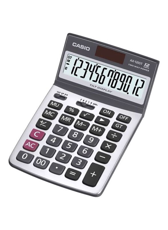 Casio Essential Practical Calculator, AX-120ST, Grey/Black/White