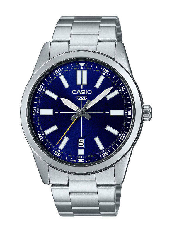 

Casio Analog Watch for Men with Stainless Steel Band, Water Resistant, MTP-VD02D-2E, Silver-Blue