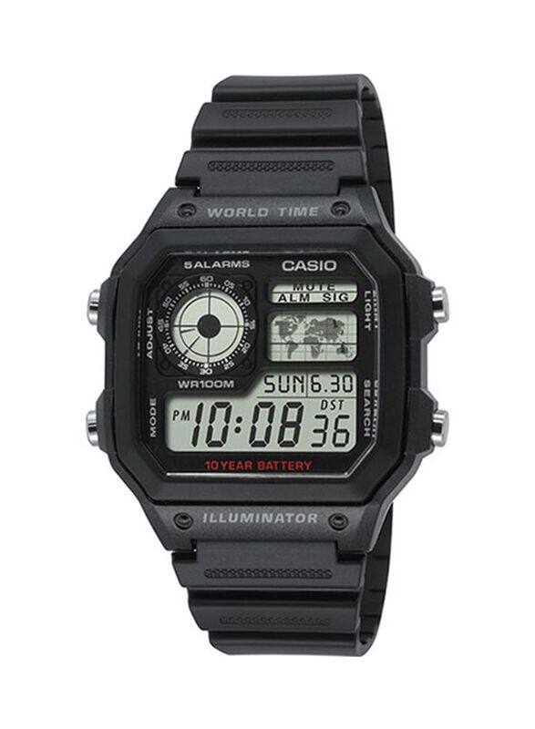 

Casio Caballero Digital Watch for Men with Resin Band, Water Resistant, AE-1200WH-1AVEF, Black-Grey