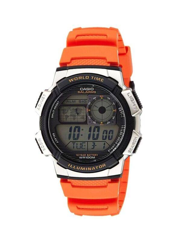 

Casio Digital Quartz Watch for Men with Resin Band, Water Resistant, AE-1000W-4BVDF, Orange-Grey