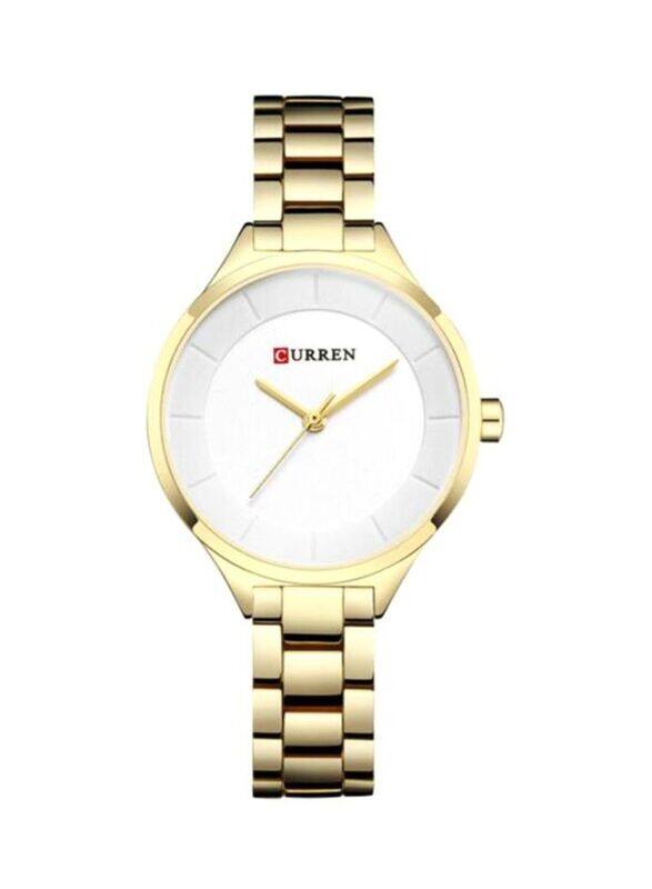 

Curren Analog Watch for Women with Alloy Band, Water Resistant, 9015, Gold-White