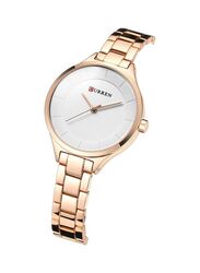 Curren Analog Wrist Watch for Women with Stainless Steel Band, Water Resistant, Rose Gold-White