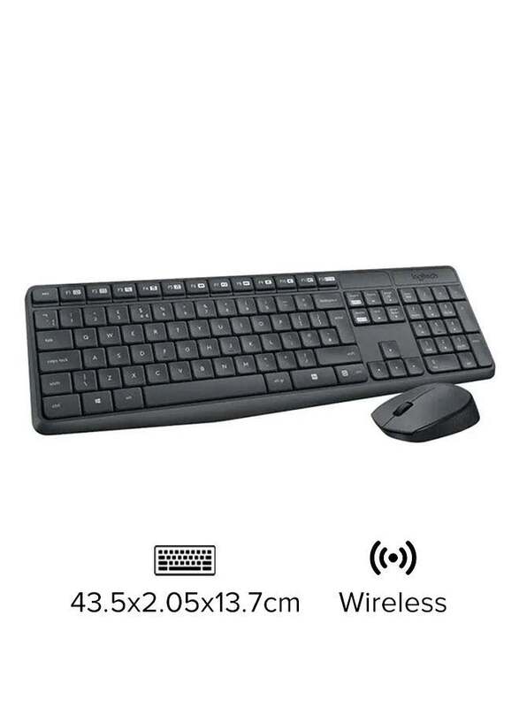 Logitech MK235 Wireless English/Arabic Keyboard and Mouse with 2.4 Gaz USB Receiver, Grey